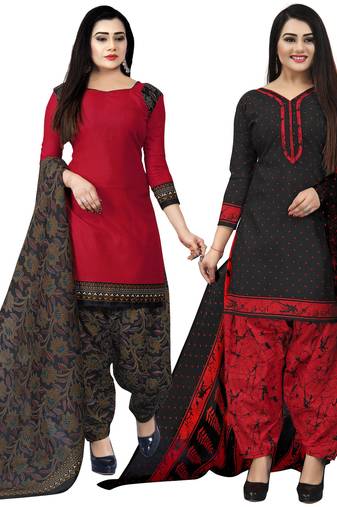 Multicolor cotton blend printed unstitched salwar suit material combo of 2