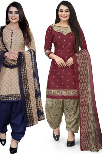 Multicolor cotton blend printed unstitched salwar suit material combo of 2