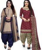 Multicolor cotton blend printed unstitched salwar suit material combo of 2
