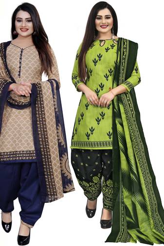 Multicolor cotton blend printed unstitched salwar suit material combo of 2