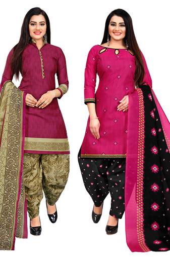 Multicolor cotton blend printed unstitched salwar suit material combo of 2