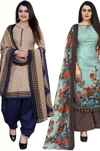 Multicolor cotton blend printed unstitched salwar suit material combo of 2