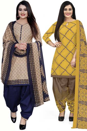 Multicolor cotton blend printed unstitched salwar suit material combo of 2