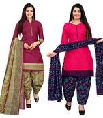 Multicolor cotton blend printed unstitched salwar suit material combo of 2