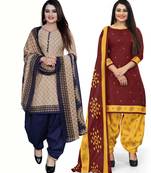 Multicolor cotton blend printed unstitched salwar suit material combo of 2