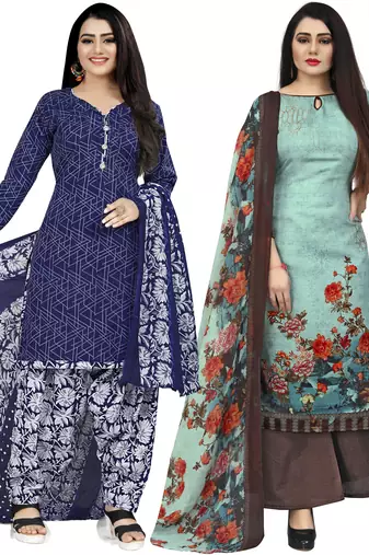 Multicolor cotton blend printed unstitched salwar suit material combo of 2