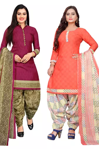Multicolor cotton blend printed unstitched salwar suit material combo of 2