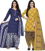 Multicolor cotton blend printed unstitched salwar suit material combo of 2