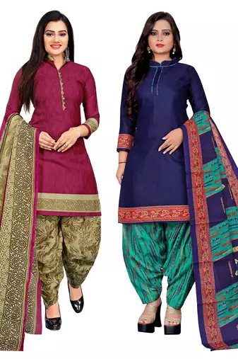 Multicolor cotton blend printed unstitched salwar suit material combo of 2