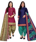 Multicolor cotton blend printed unstitched salwar suit material combo of 2