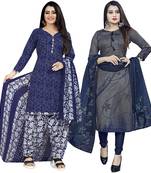 Multicolor cotton blend printed unstitched salwar suit material combo of 2