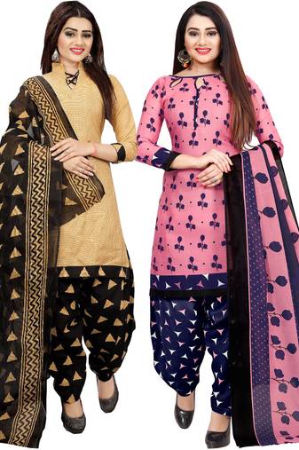 Multicolor cotton blend printed unstitched salwar suit material combo of 2