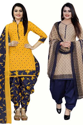 Multicolor cotton blend printed unstitched salwar suit material combo of 2