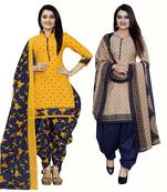 Multicolor cotton blend printed unstitched salwar suit material combo of 2