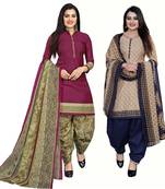 Multicolor cotton blend printed unstitched salwar suit material combo of 2