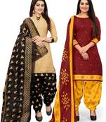 Multicolor cotton blend printed unstitched salwar suit material combo of 2