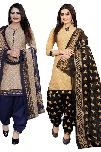 Multicolor cotton blend printed unstitched salwar suit material combo of 2
