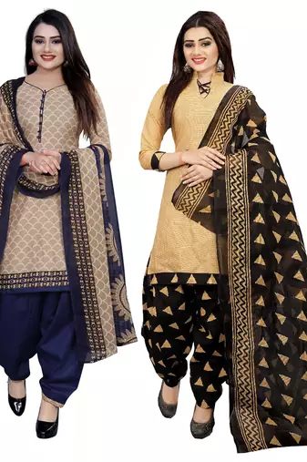 Multicolor cotton blend printed unstitched salwar suit material combo of 2