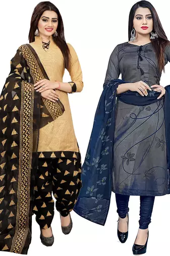Multicolor cotton blend printed unstitched salwar suit material combo of 2
