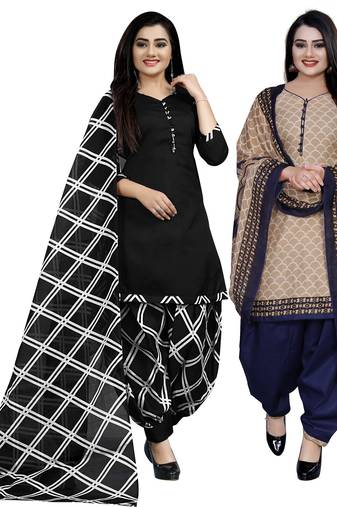 Multicolor cotton blend printed unstitched salwar suit material combo of 2