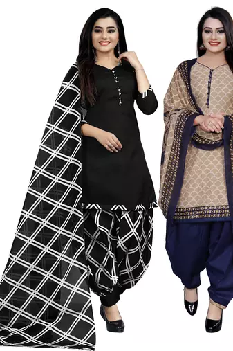 Multicolor cotton blend printed unstitched salwar suit material combo of 2