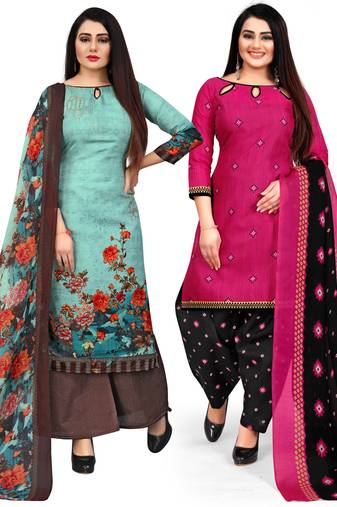 Multicolor cotton blend printed unstitched salwar suit material combo of 2
