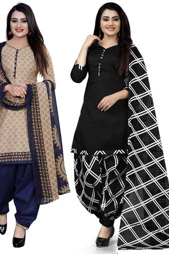 Multicolor cotton blend printed unstitched salwar suit material combo of 2