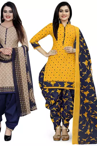 Multicolor cotton blend printed unstitched salwar suit material combo of 2