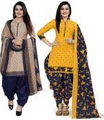Multicolor cotton blend printed unstitched salwar suit material combo of 2