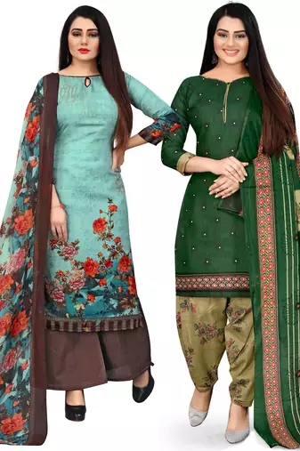 Multicolor cotton blend printed unstitched salwar suit material combo of 2