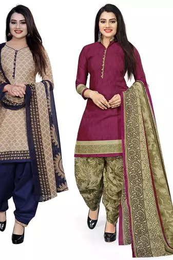 Multicolor cotton blend printed unstitched salwar suit material combo of 2
