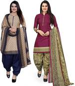 Multicolor cotton blend printed unstitched salwar suit material combo of 2