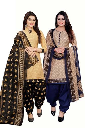 Multicolor cotton blend printed unstitched salwar suit material combo of 2