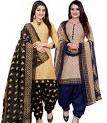 Multicolor cotton blend printed unstitched salwar suit material combo of 2