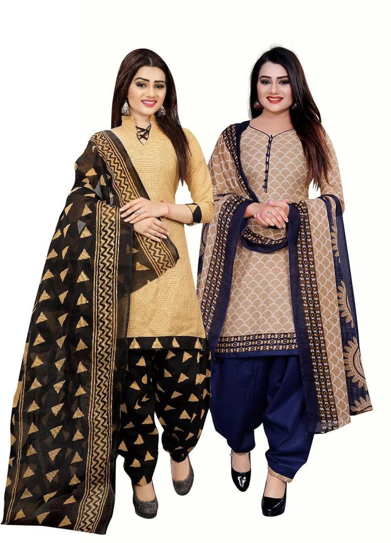 Multicolor cotton blend printed unstitched salwar suit material combo of 2