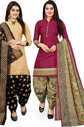 Multicolor cotton blend printed unstitched salwar suit material combo of 2