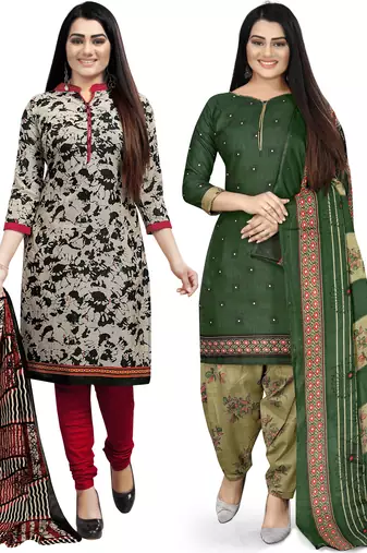 Multicolor cotton blend printed unstitched salwar suit material combo of 2