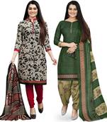 Multicolor cotton blend printed unstitched salwar suit material combo of 2