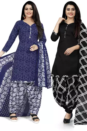 Multicolor cotton blend printed unstitched salwar suit material combo of 2