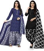 Multicolor cotton blend printed unstitched salwar suit material combo of 2