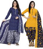 Multicolor cotton blend printed unstitched salwar suit material combo of 2