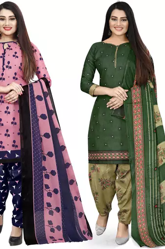 Multicolor cotton blend printed unstitched salwar suit material combo of 2