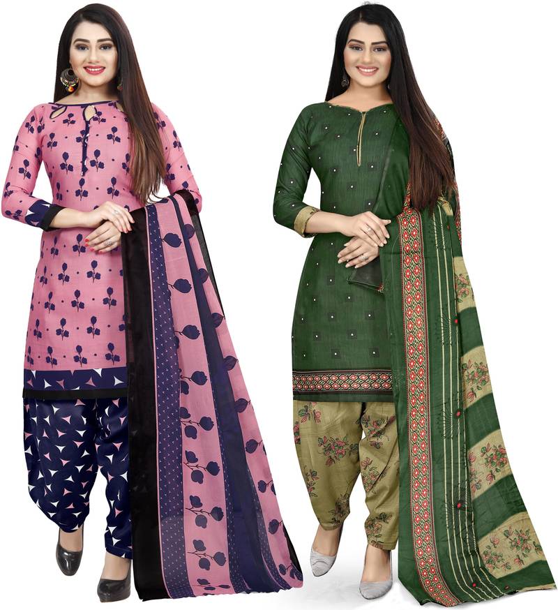 Multicolor cotton blend printed unstitched salwar suit material combo of 2