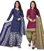Multicolor cotton blend printed unstitched salwar suit material combo of 2