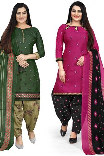 Multicolor cotton blend printed unstitched salwar suit material combo of 2