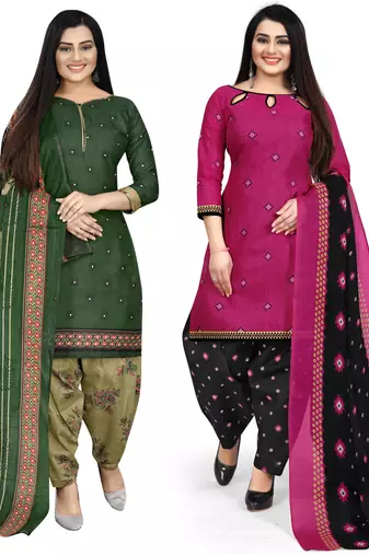Multicolor cotton blend printed unstitched salwar suit material combo of 2