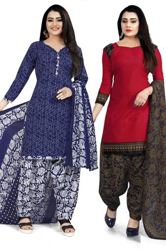 Multicolor cotton blend printed unstitched salwar suit material combo of 2