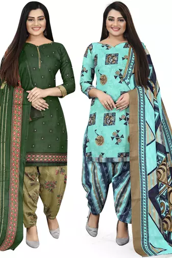 Multicolor cotton blend printed unstitched salwar suit material combo of 2
