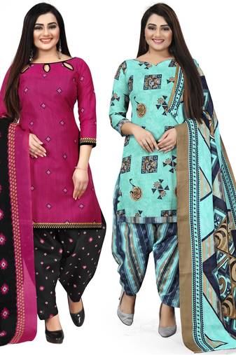Multicolor cotton blend printed unstitched salwar suit material combo of 2