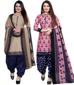 Multicolor cotton blend printed unstitched salwar suit material combo of 2